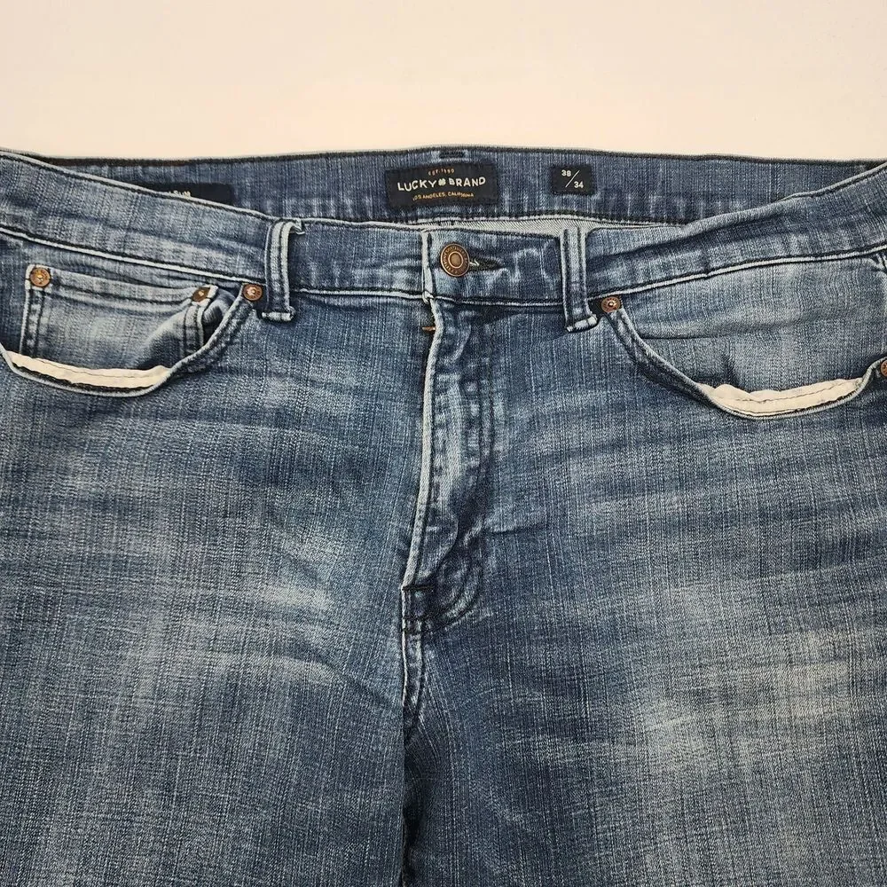 Lucky Brand 121 Slim Jeans Men's Size 38x34 Straight Leg Medium‎ Wash Blue Denim